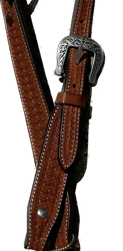 Single Mahogany Red Latigo Leather Ear Piece Headstall with Single SS Jeremiah Watt Buckle Tooled Medium Oil 3/4” Width