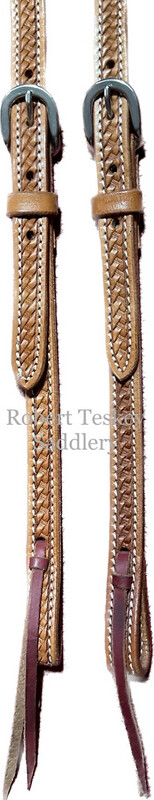 Single Slide Ear Headstall with two Basic SS Buckles Tooled in Basket Weave Light Oil 5/8” Width