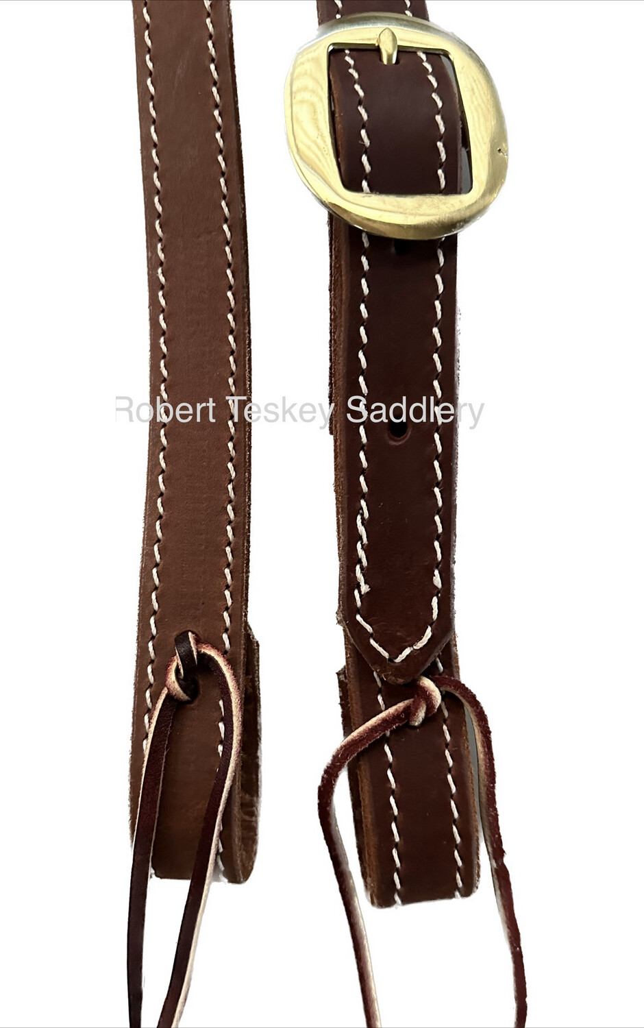 Robert Teskey Single Slit Ear Headstall Beveled &amp; Stitched with One Oval SS Buckle in Medium Dark Oil 1” Width