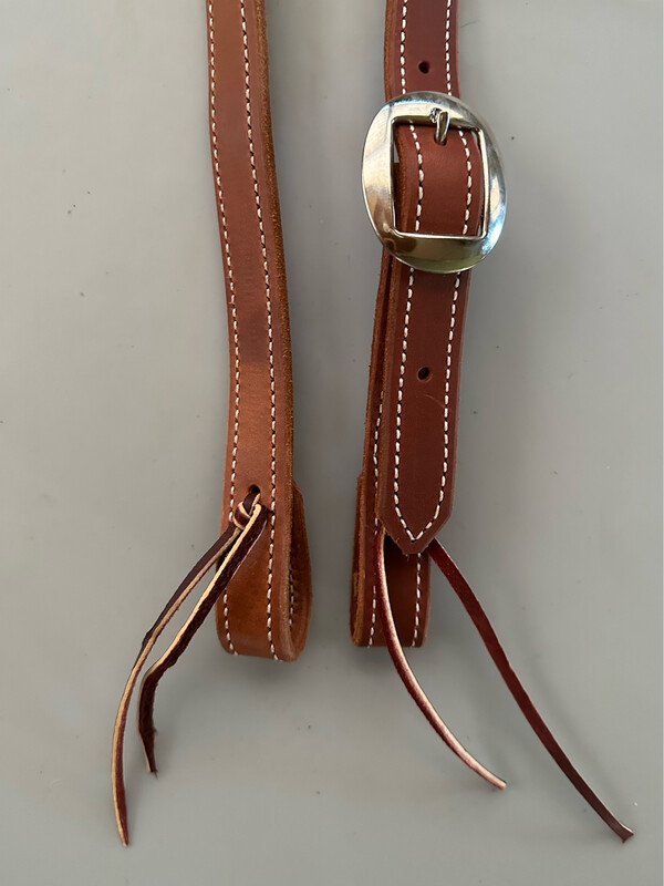 Robert Teskey Single Slit Ear Headstall Beveled &amp; Stitched with One Oval Brass Buckle in Medium Dark Oil 1” Width