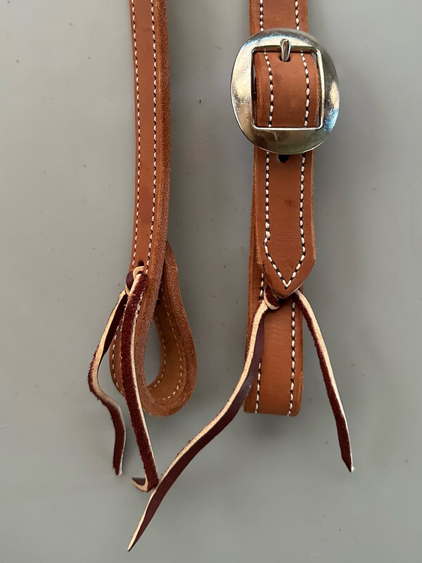 Robert Teskey Single Slit Ear Headstall Beveled &amp; Stitched with One Oval SS Buckle in Light Medium Oil 1” Width