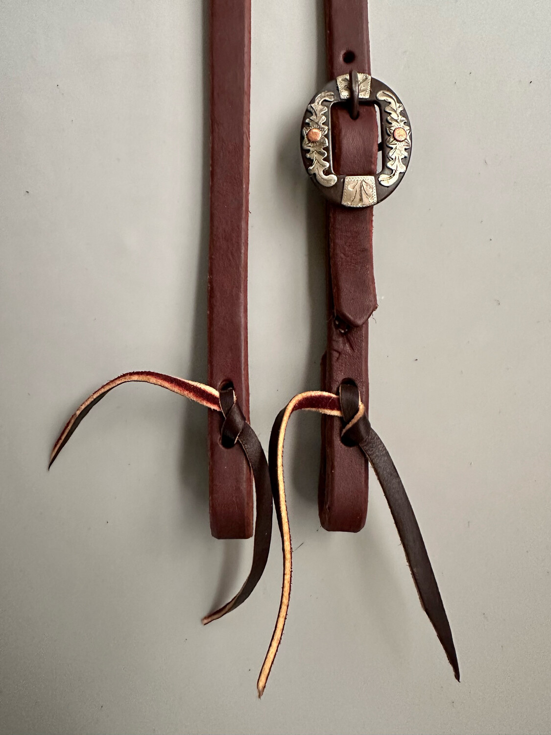 Single Slide Ear Headstall with Single Black Oval Buckle with GS Floral and Block Trim Dark Oil 5/8” Width