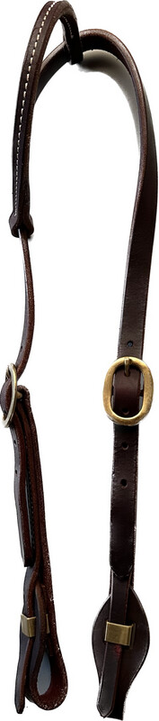 Single Slide Ear Headstall with Two Basic Oval Brass Buckles and Brass Bit End Quick Change Buckles In Dark Oil 5/8” Width