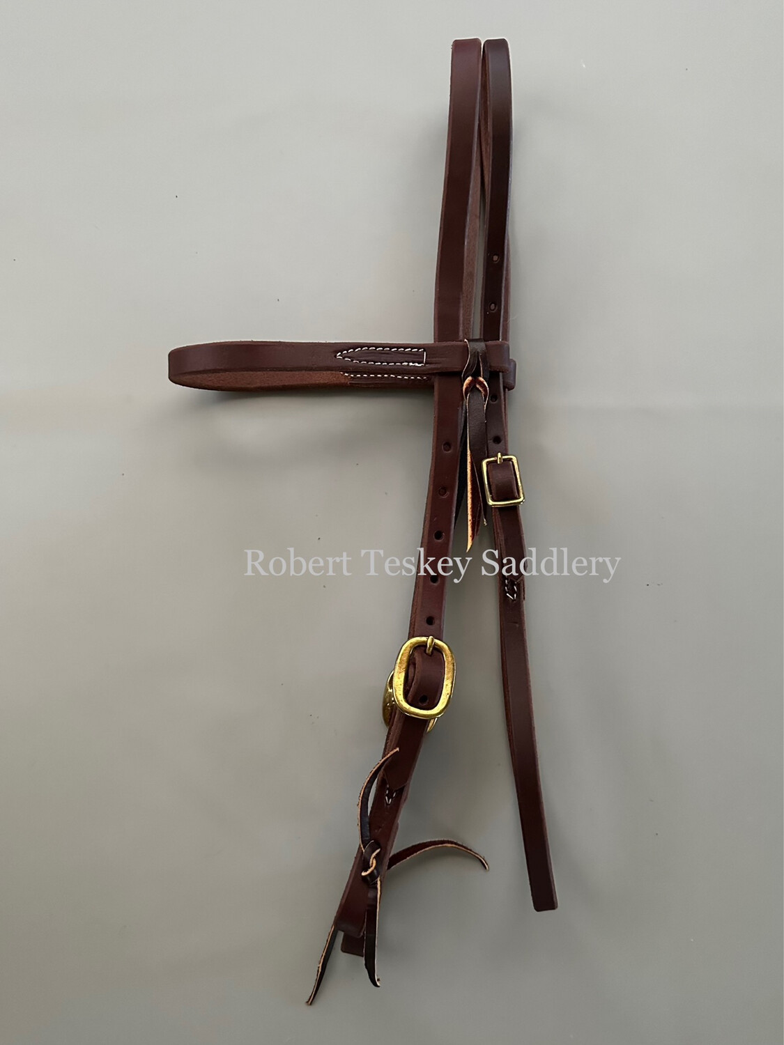 Browband Western Headstall with Throat Latch and Basic Oval Brass Buckles In Dark Oil 5/8” Width