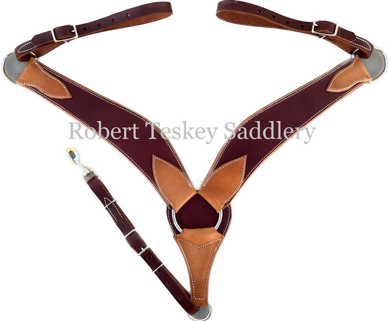 Breast collar with Smooth Shoulder Pieces in Burgundy Red Latigo Leather with Medium Oil Chestnut Hardware Folds