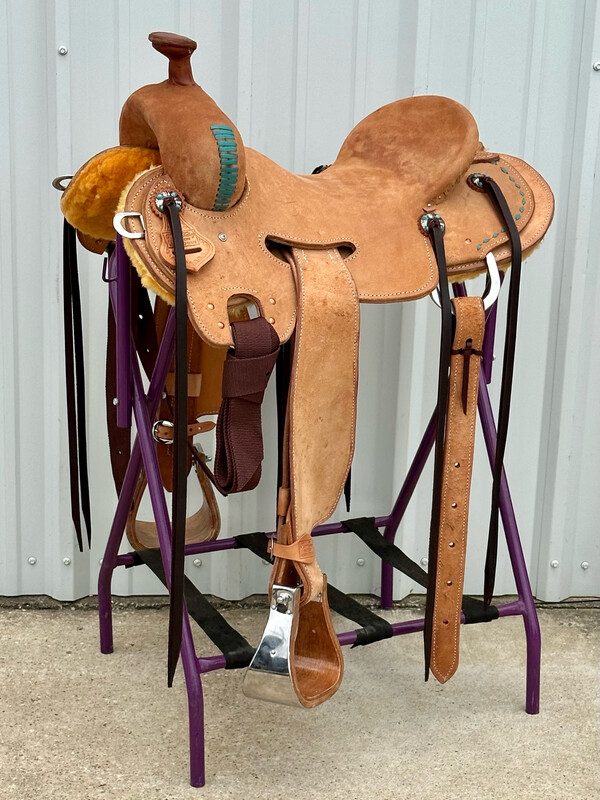Robert Teskey Strip Down Ranch Roping Saddle with a 16- inch Seat Turquoise Lace