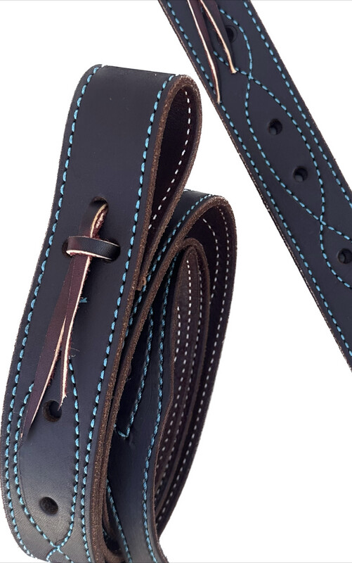 Latigo Cinch Strap &amp; Off Billet Set in Dark Finish with Turquoise Stitch