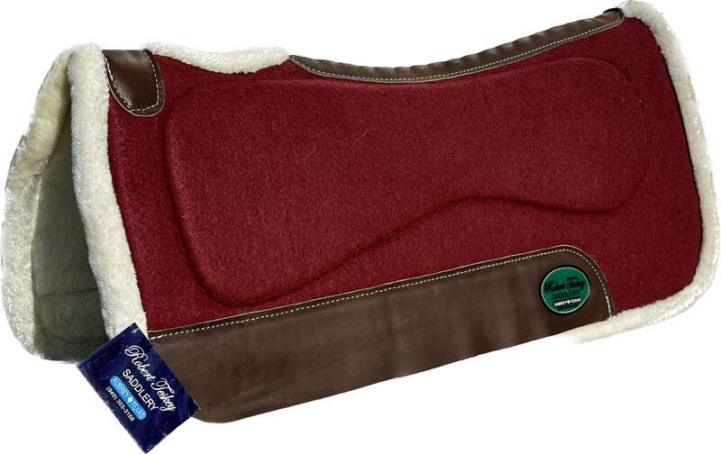 Robert Teskey Felt Top Sherpa Fleece Bottom Saddle Pad 1- inch Thickness Burgundy Red with Cream Sherpa Fleece Lining and Brown Smooth Wear Leathers 2024