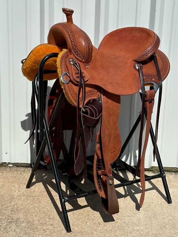 Stuart Rybak Cow Horse Saddle Light Chestnut with a 15 1/2” Rough-out Seat 0614