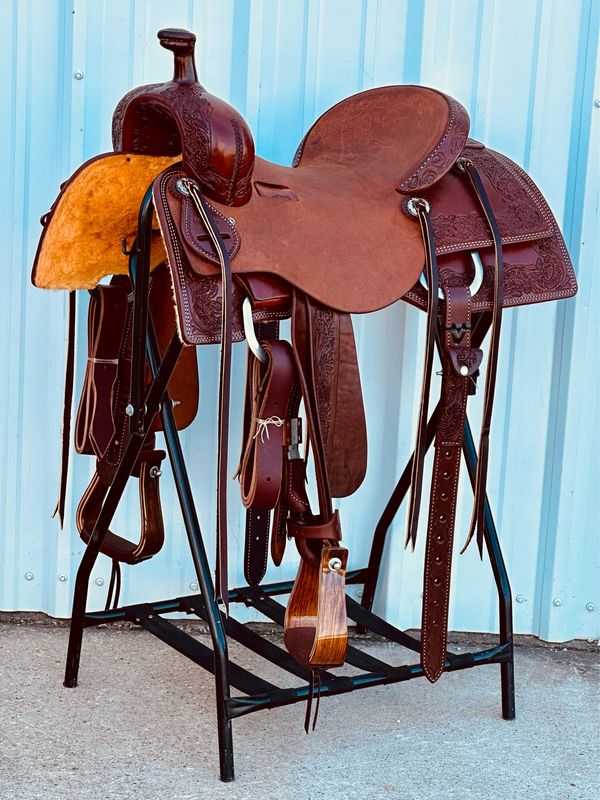 Robert Teskey Elite Ranch Cutting Horse Saddle with a 16- inch Rough Out Seat Oak Leave Border