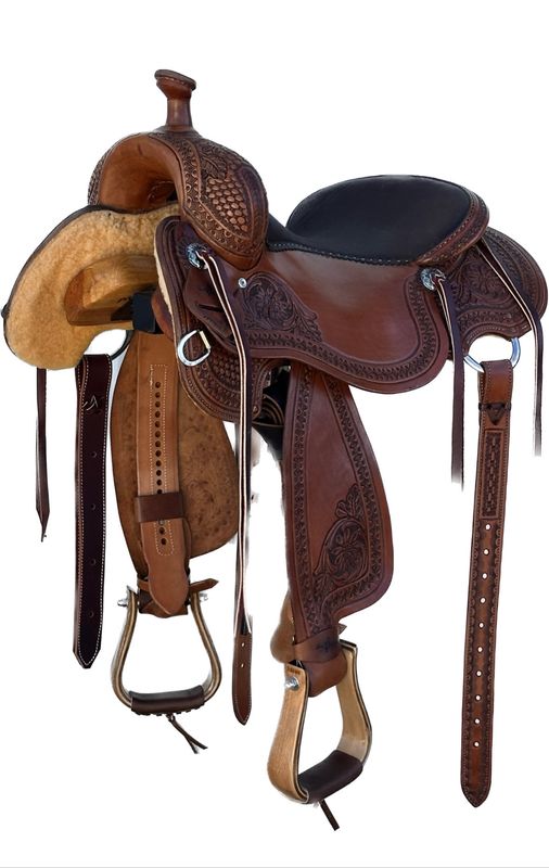 Stuart Rybak Ultra Light Cow Horse Saddle with a 16- inch Padded Smooth Seat in Medium Chestnut Finish