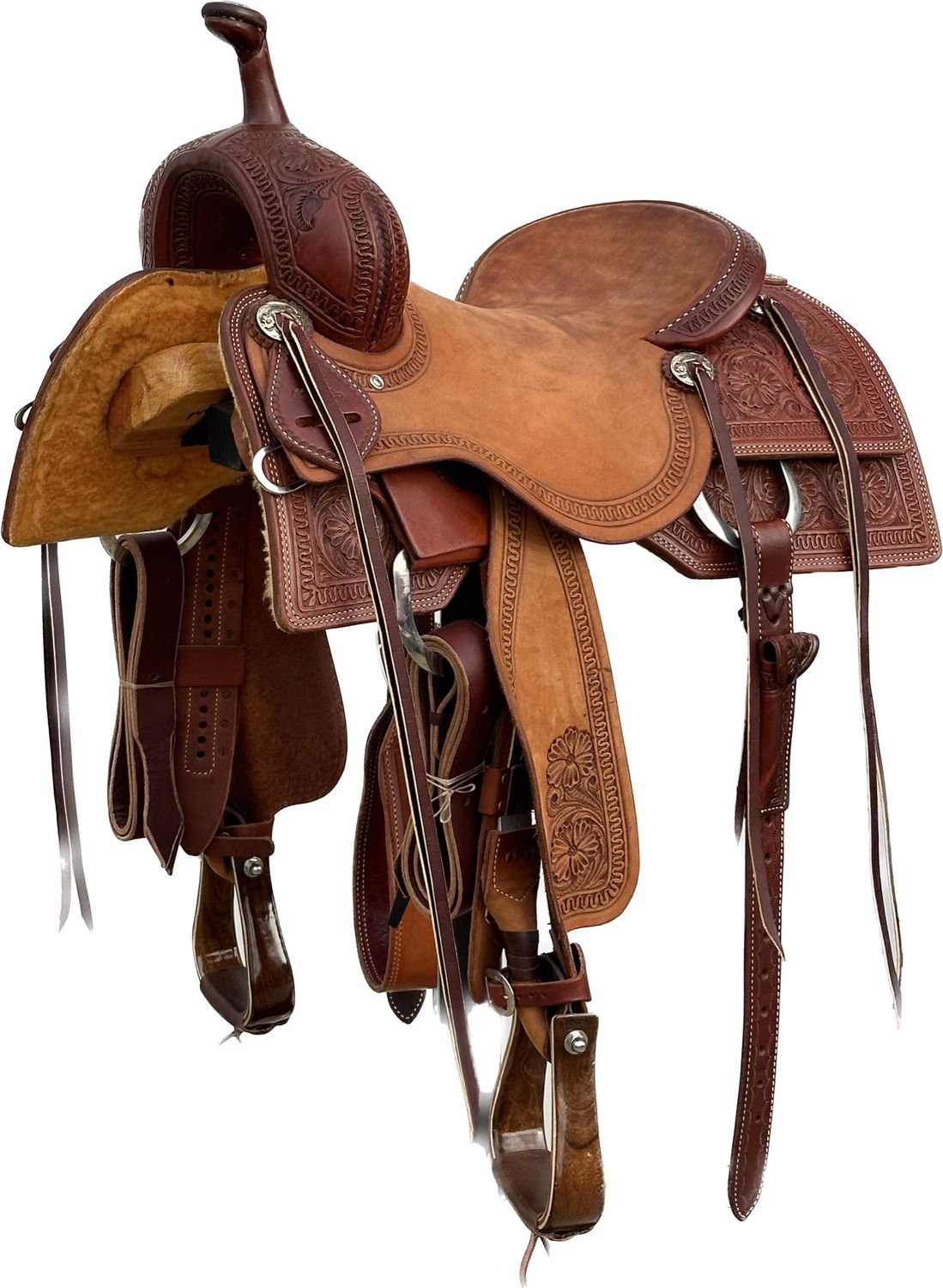 Robert Teskey Elite Cutting Horse Saddle with a 15 1/2- inch Rough Out Seat in Chestnut Finish