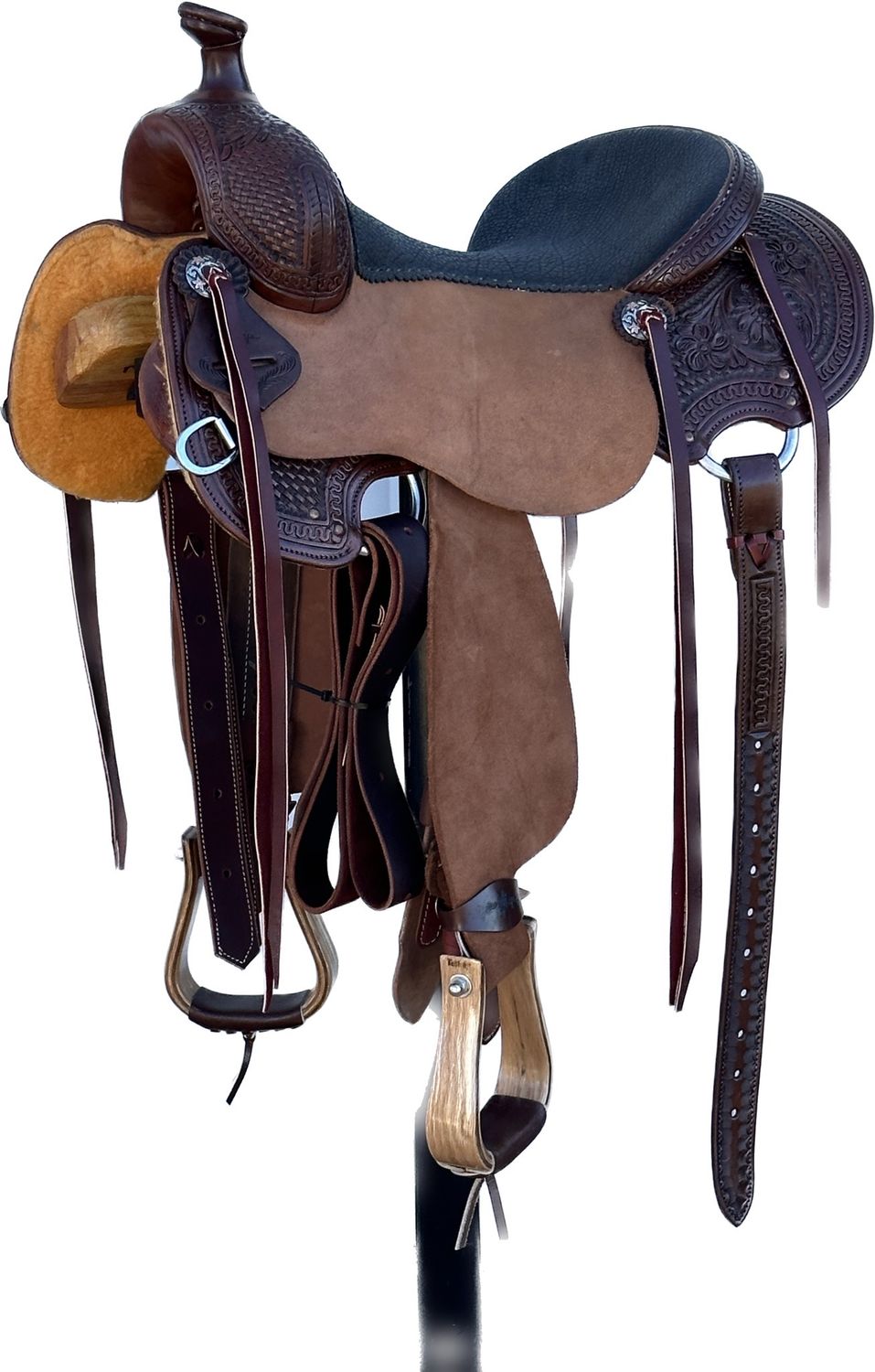 Stuart Rybak Ultra Light Cow Horse Saddle with a 15- inch Black Textured Padded Seat