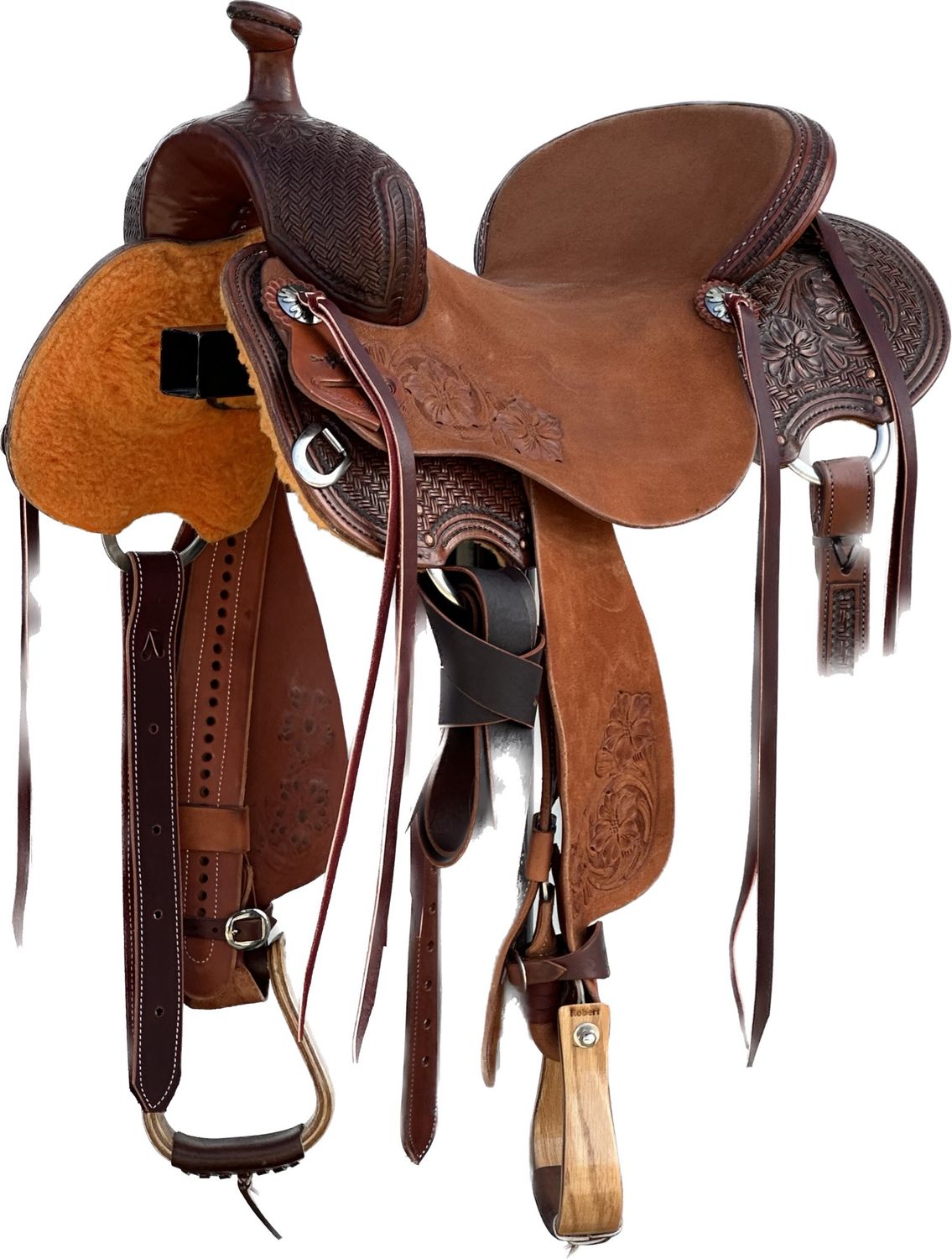 Stuart Rybak Ultra Light Cow Horse Saddle with a 16- inch Rough Out Seat in Medium Chestnut Finish 12124