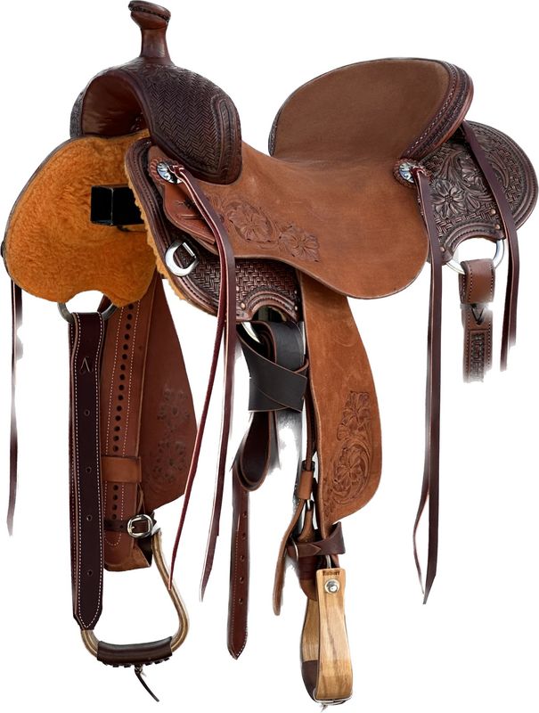 Stuart Rybak Ultra Light Cow Horse Saddle with a 16- inch Rough Out Seat in Medium Chestnut Finish 12124