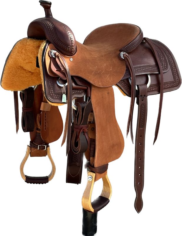 Stuart Rybak Cow Horse Saddle with a 15- inch Rough Out Seat in Dark Chestnut 12124