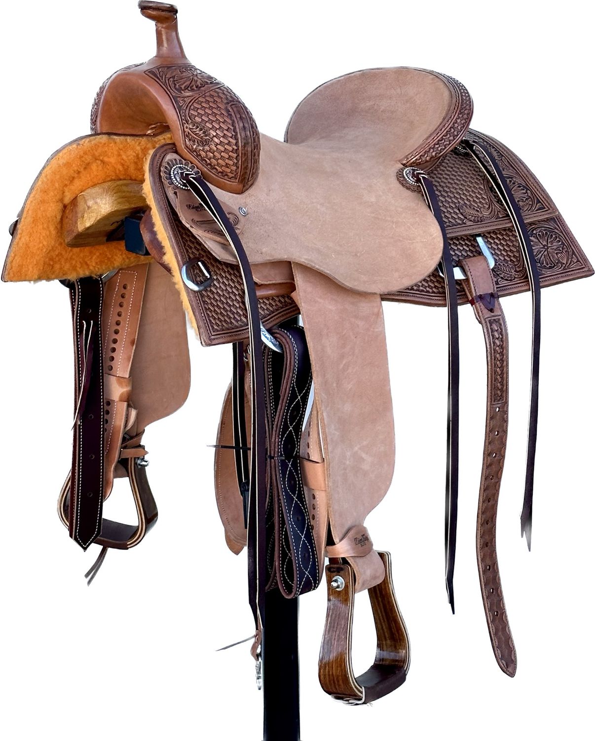 Robert Teskey Elite Cow Horse Saddle with a 16- inch Rough Out Seat in Light Finish 3012