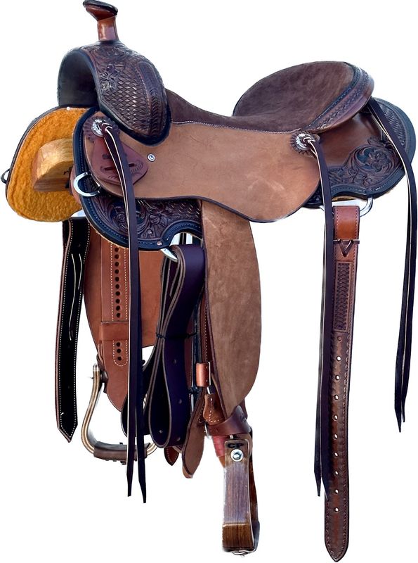 Robert Teskey Elite Cow Horse Saddle with a 16- inch Padded Suede Seat in Medium Finish 3012