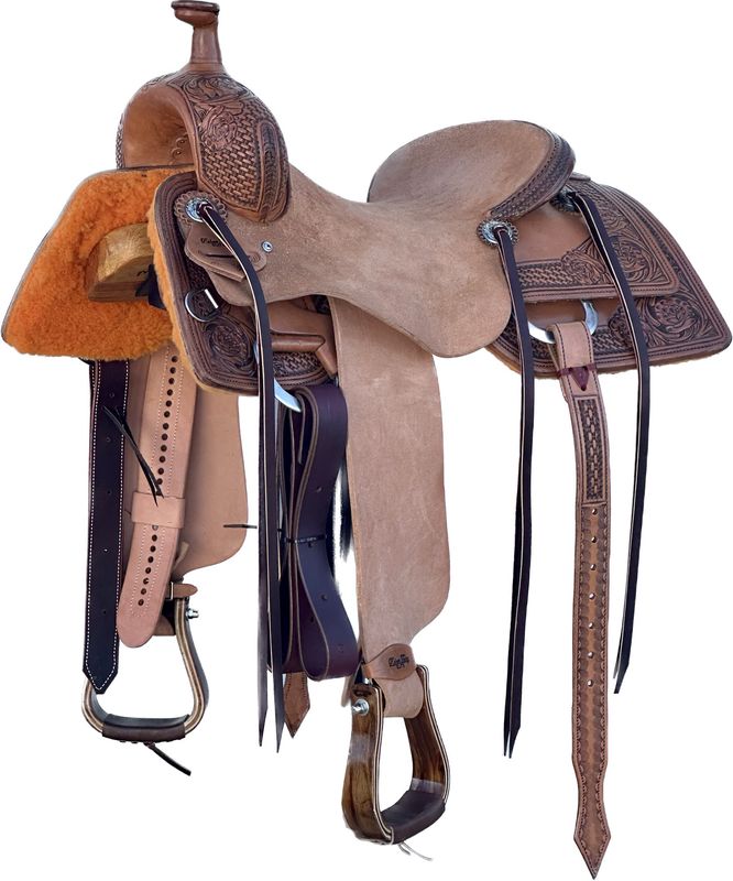 Robert Teskey Elite Cow Horse Saddle with a 16- inch Rough Out Seat in Light Finish Rose 3012
