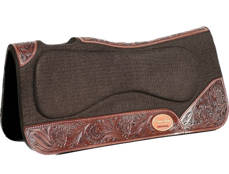 RT Moisture Wicking Felt Pad with Wither Cut Out Contoured 1- inch Thickness with Full Tooled Wear Leathers in Brown Sunfl. 030125