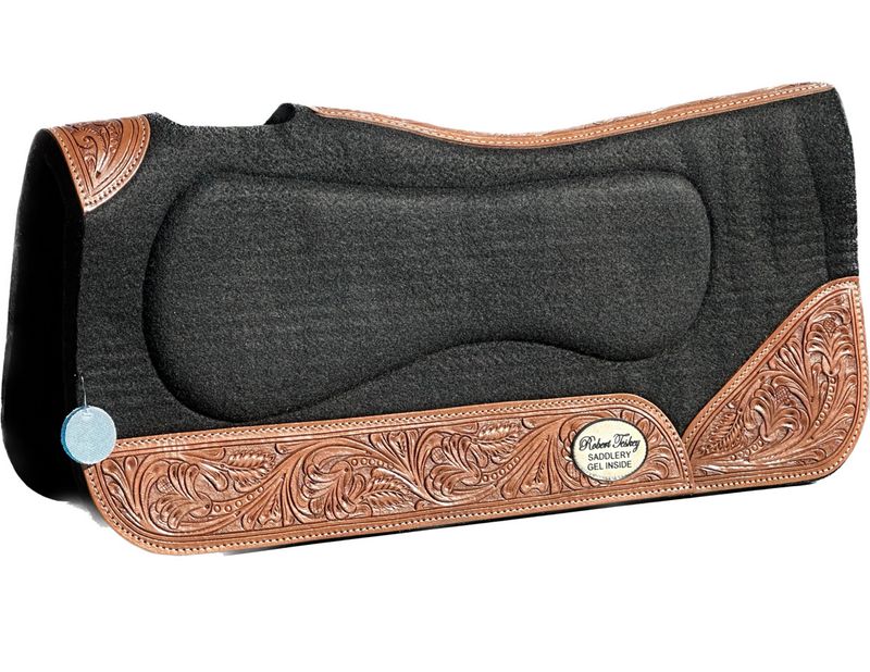 Robert Teskey Moisture Wicking Gel Felt Pad Contoured 1- inch Thickness with Full Tooled Medium Oil Scroll Wear Leathers in Black 010626
