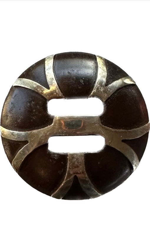 Slotted Concho Rust Brown with Floral German Silver Trim Leave Outlines