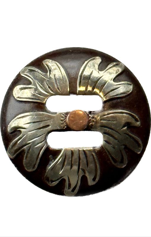 Slotted Concho in Rust Brown with German Silver Trim Scallop Petals with Copper Dot Center