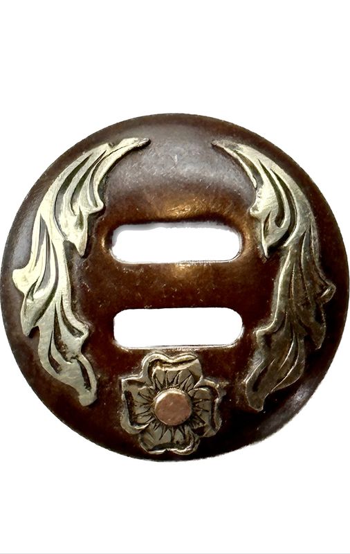 Slotted Concho Rust Brown with German Silver Trim One Copper Blossom &amp; Double Vine