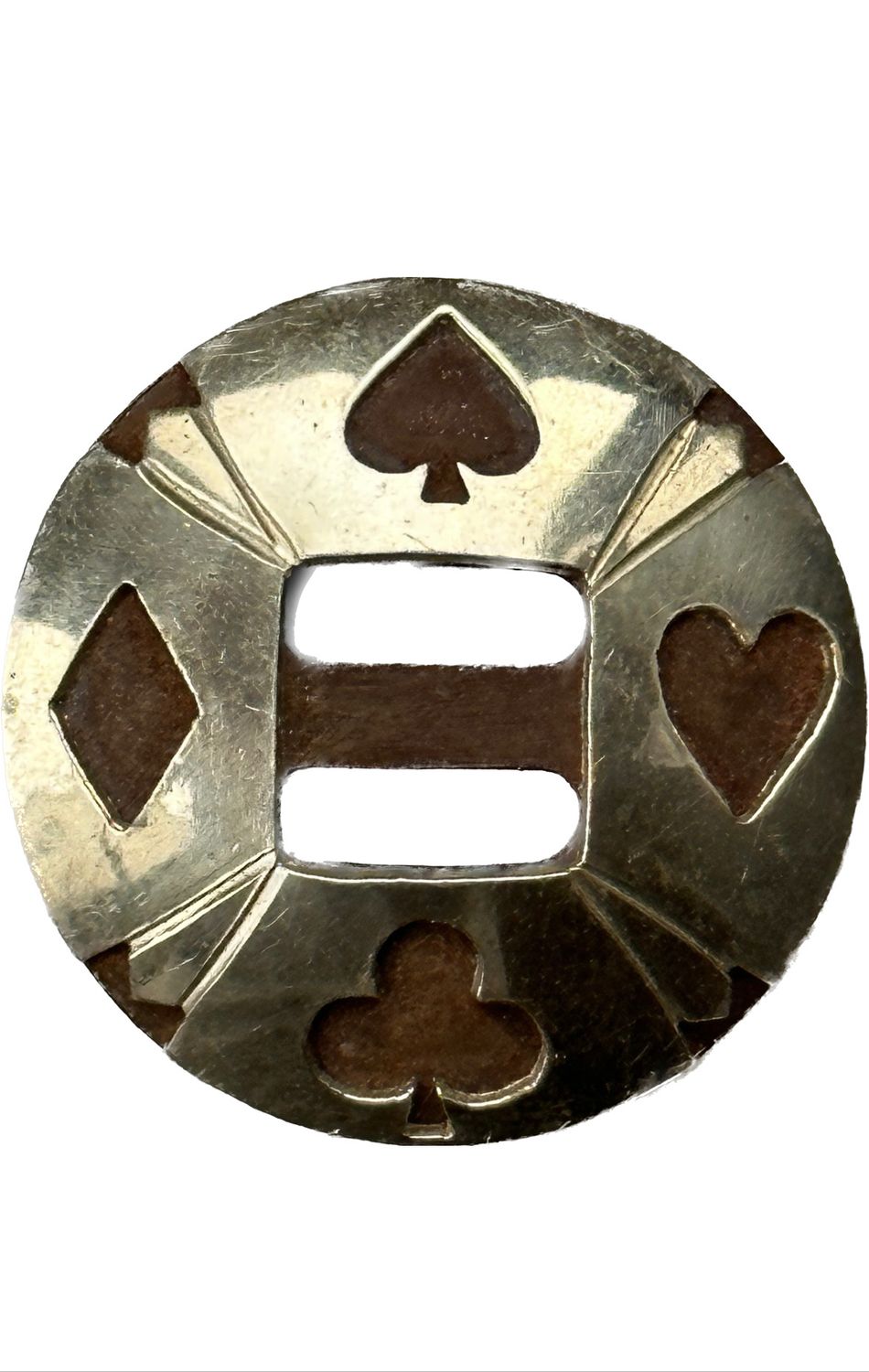 Slotted Concho in Rust Brown with German Silver Trim Card Symbols