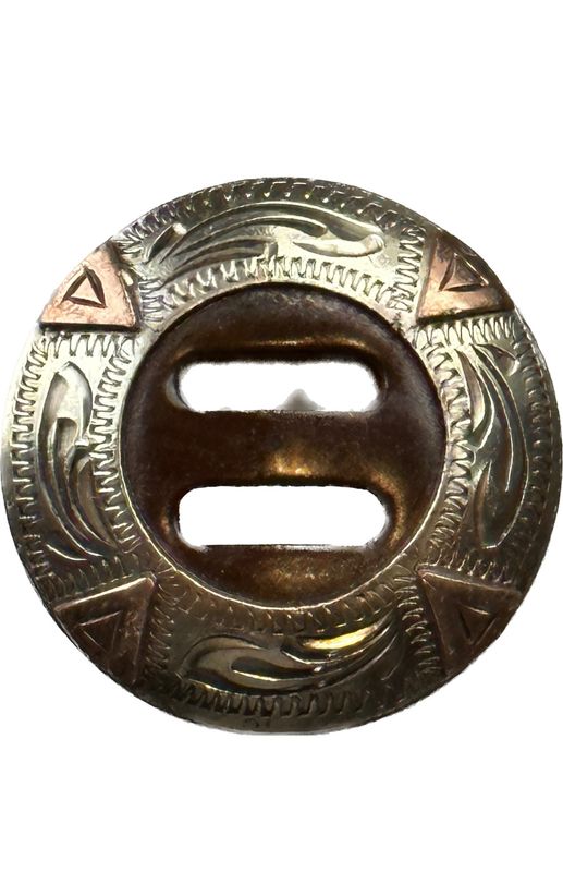 Slotted Concho in Rust Brown with German Silver Trim Ring with Copper Triangles
