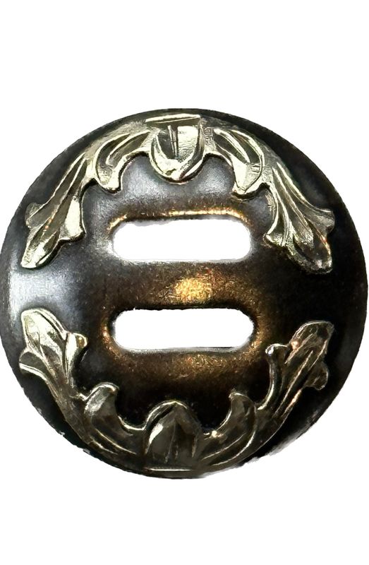 Slotted Concho in Gun Metal Grey with German Silver Trim Vine Foliage