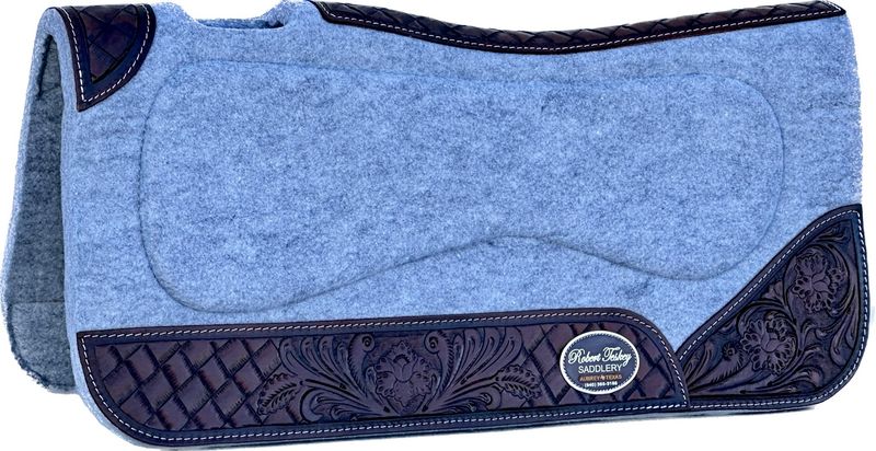 RT Felt Pad with Fully Large Rhombus &amp; Foliage Tooled Wear Leathers 1- inch Thickness in Light Grey 012425