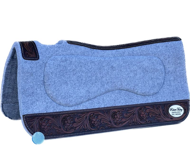 RT Gel Felt Pad with Fully Foliage &amp; Blossom Tooled Wear Leathers in 1- inch Thickness in Light Grey 012425