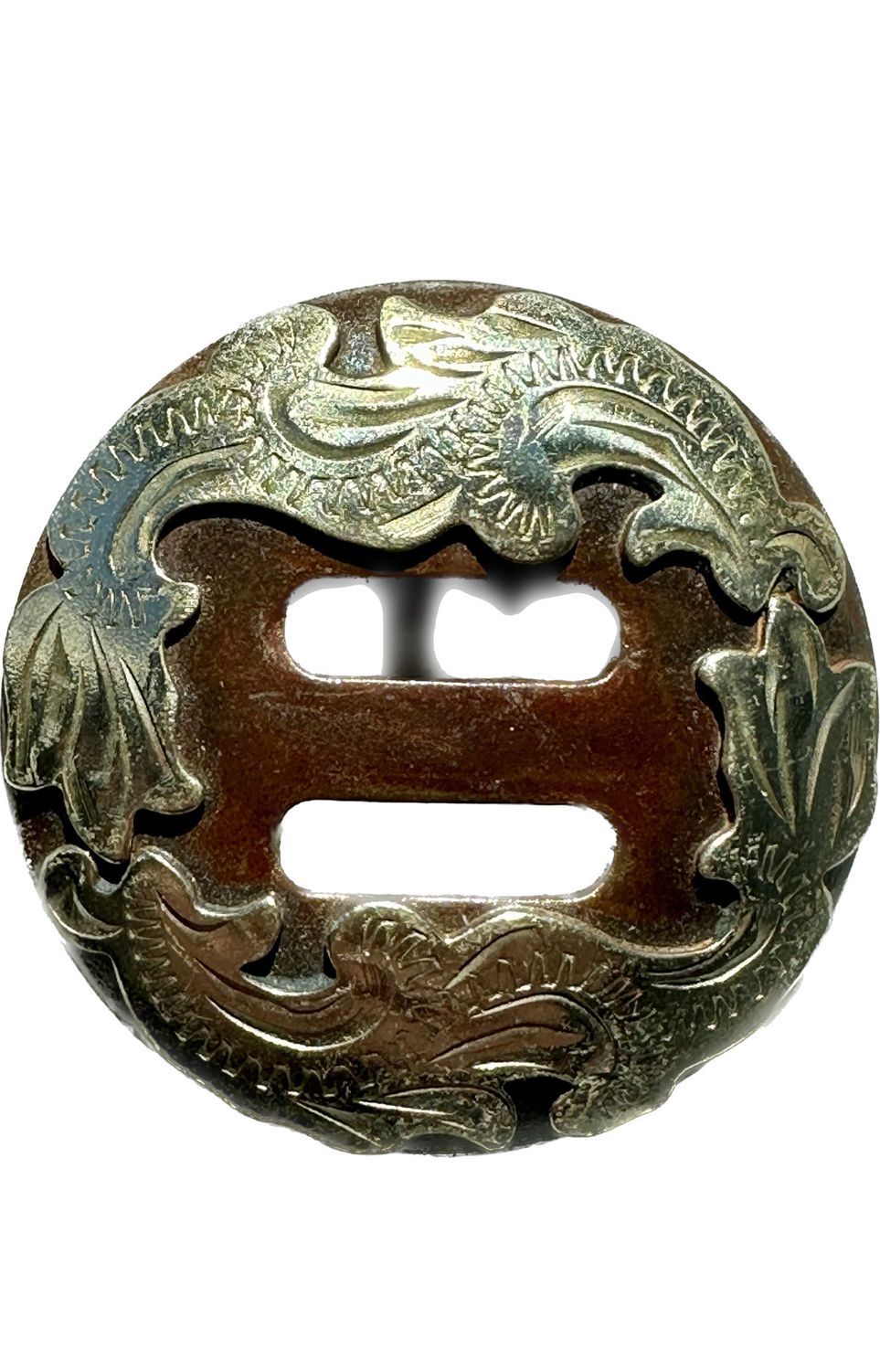 Slotted Concho in Rust Brown with German Silver Trim Wreath Tulip