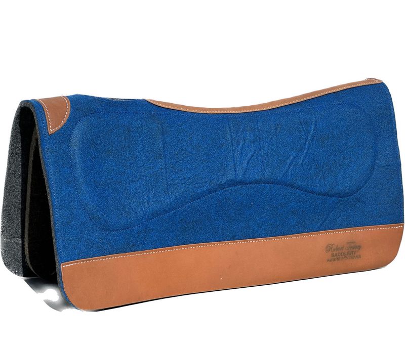 Robert Teskey Premium Moisture Wicking 1/2- inch Felt Top with 3/4- inch Removable Felt Bottom Pad with Brown Wear Leathers in Sky Blue &amp; Light Grey 012525