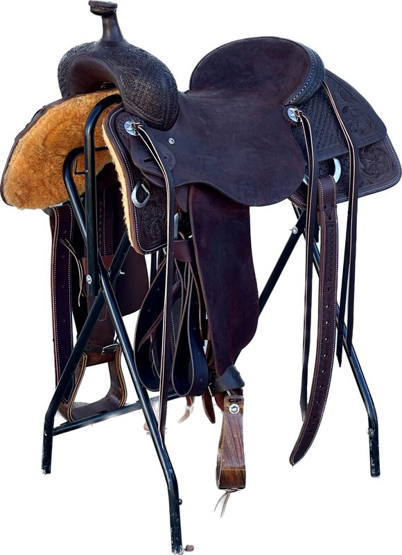 Robert Teskey Elite Cow Horse Saddle with a 16- inch Rough Out Seat in Darkest Oiled Finish 020325