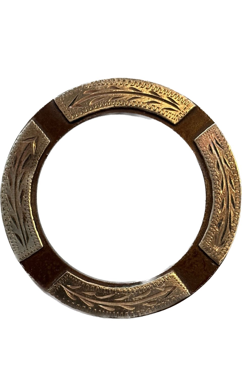 Saddle Ring in Rust Brown with German Silver Trim Four Engraved Bars