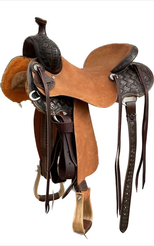 Stuart Rybak Ultra Light Cow Horse Saddle with a 15 1/2- inch Rough Out Seat in Dark Finish Interlace 021425