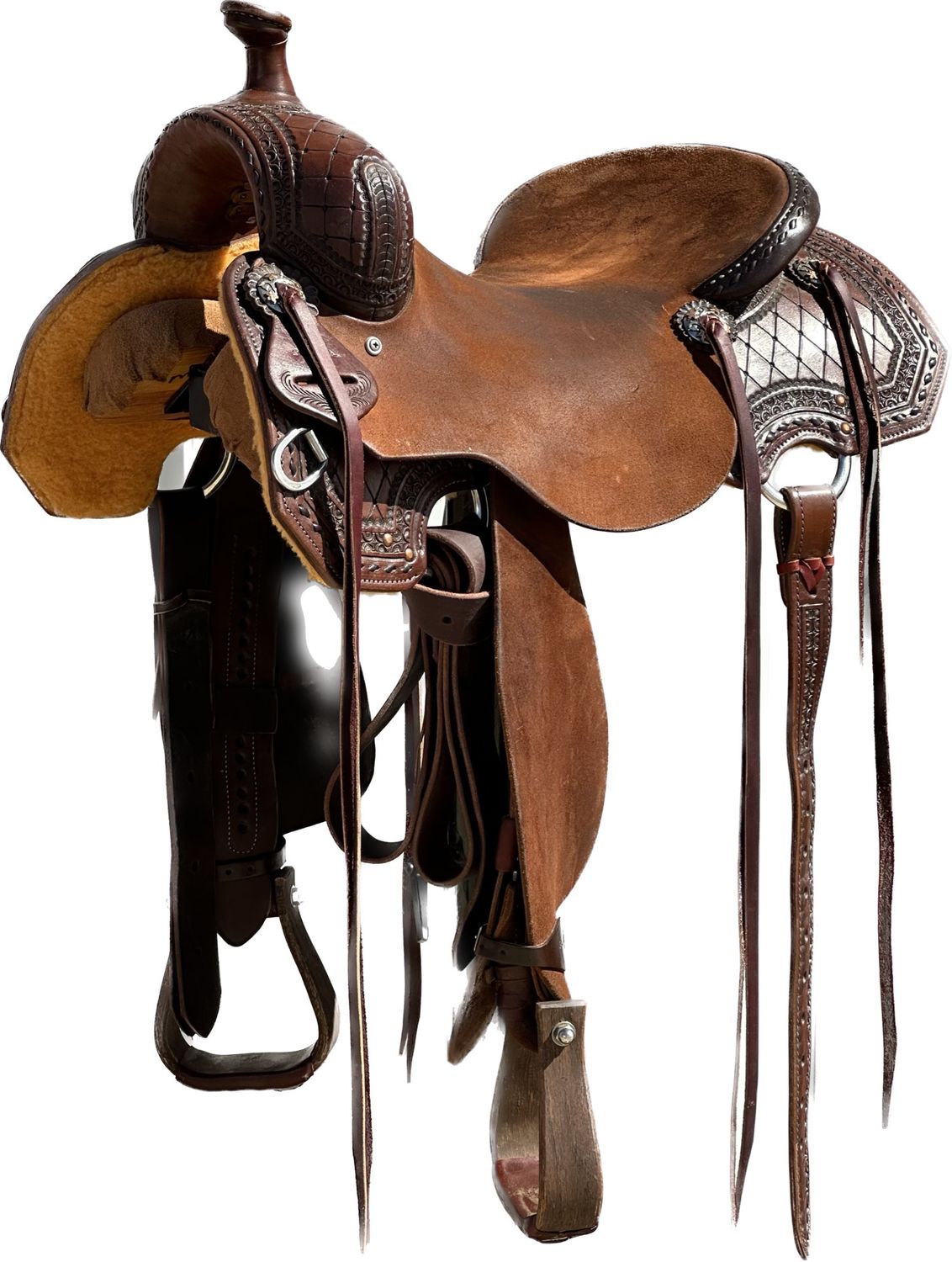 Stuart Rybak Cow Horse Saddle with a 16- inch Rough Out Seat in Dark Finish Diamond 022&amp;25