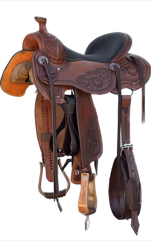Stuart Rybak Cow Horse Saddle with a 14 1/2- inch Pebbled Textured Pebbled Brown Seat Jeremiah Watt 031325