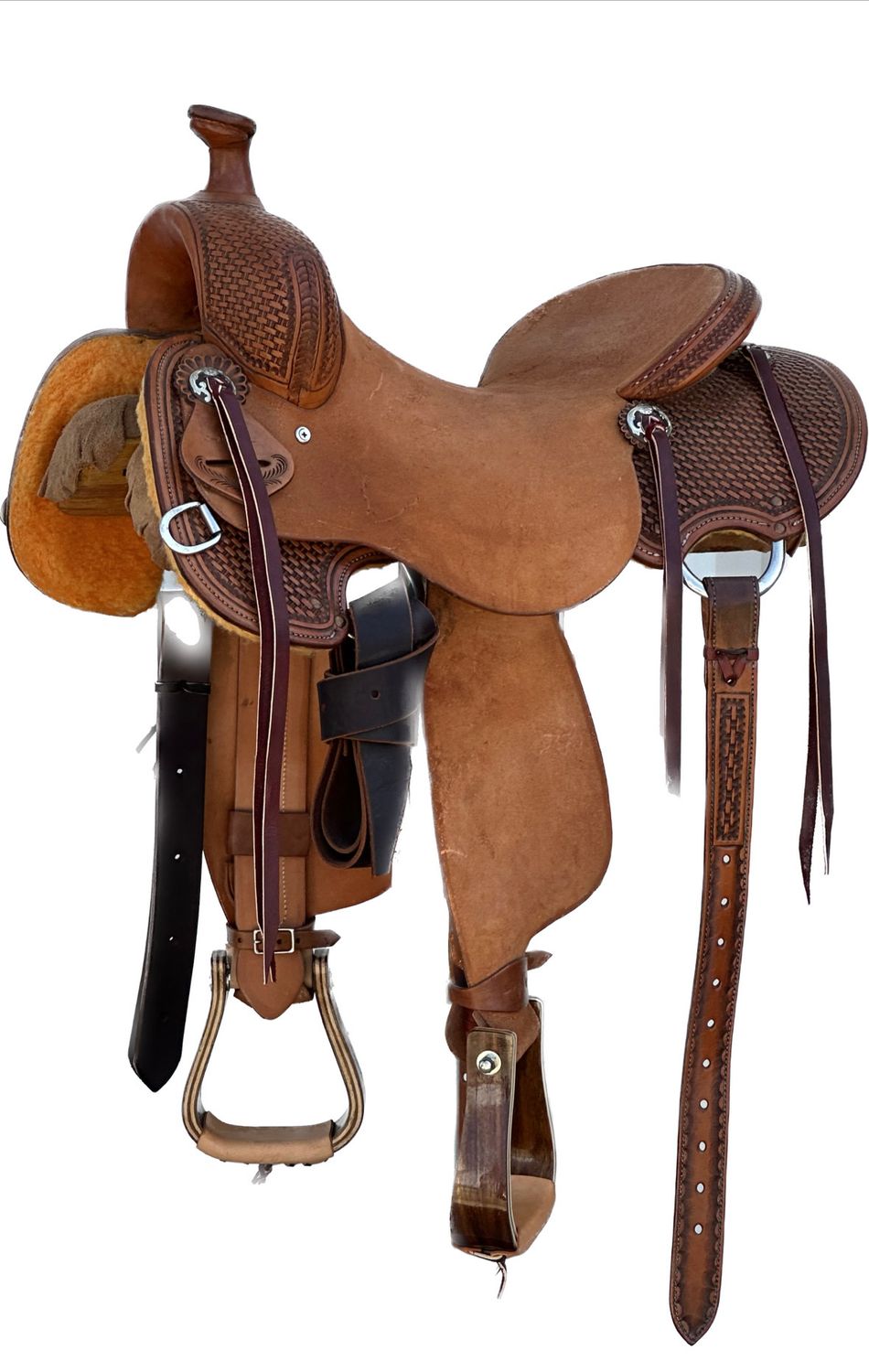 Stuart Rybak Ultra Light Cow Horse Saddle with a 15- inch Rough Out Seat Antique Basket Weave 032225