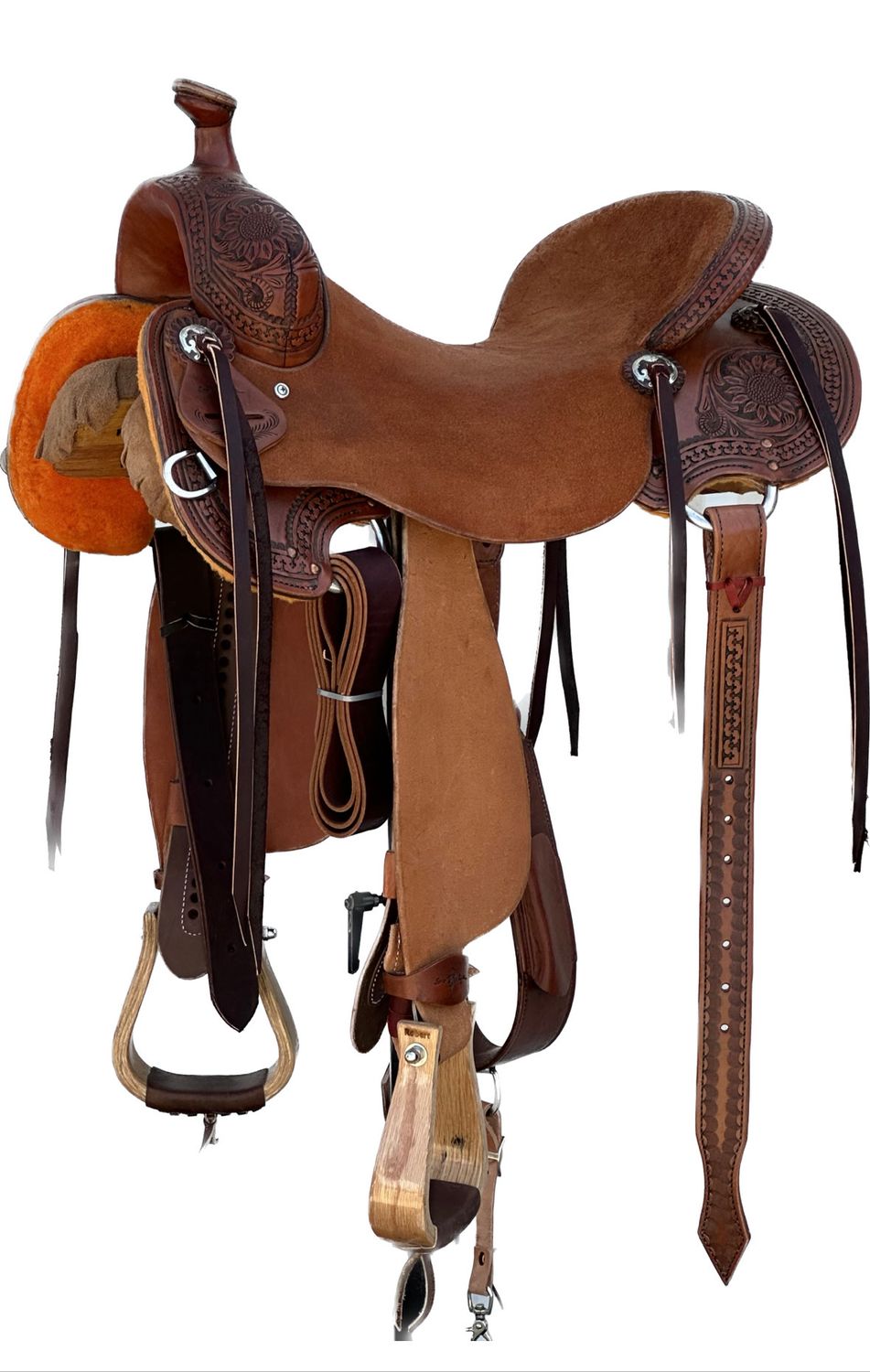Stuart Rybak Ultra Light Cow Horse Saddle with a 16- inch Rough Out Seat Sunflower 032225