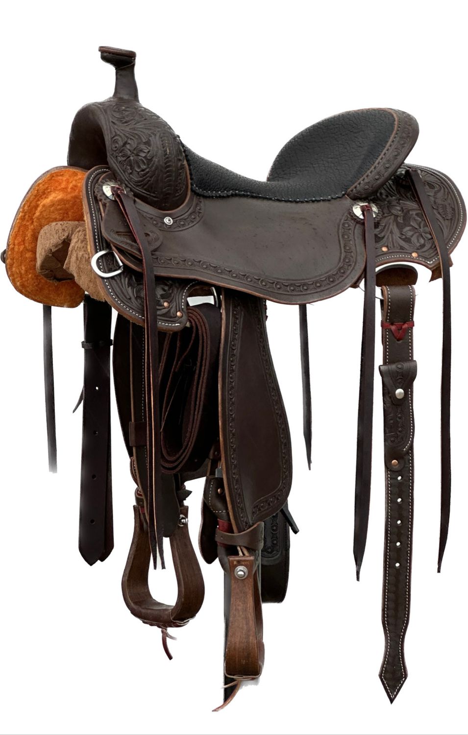 Stuart Rybak Ultra Light Cow Horse Saddle with a 15- inch Padded Textured Black Seat in Dark Oil Finish