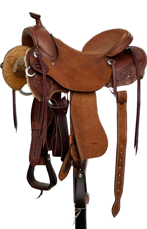 Stuart Rybak Cow Horse Saddle with a 15 1/2- inch Rough Out Seat in Medium Finish 042925
