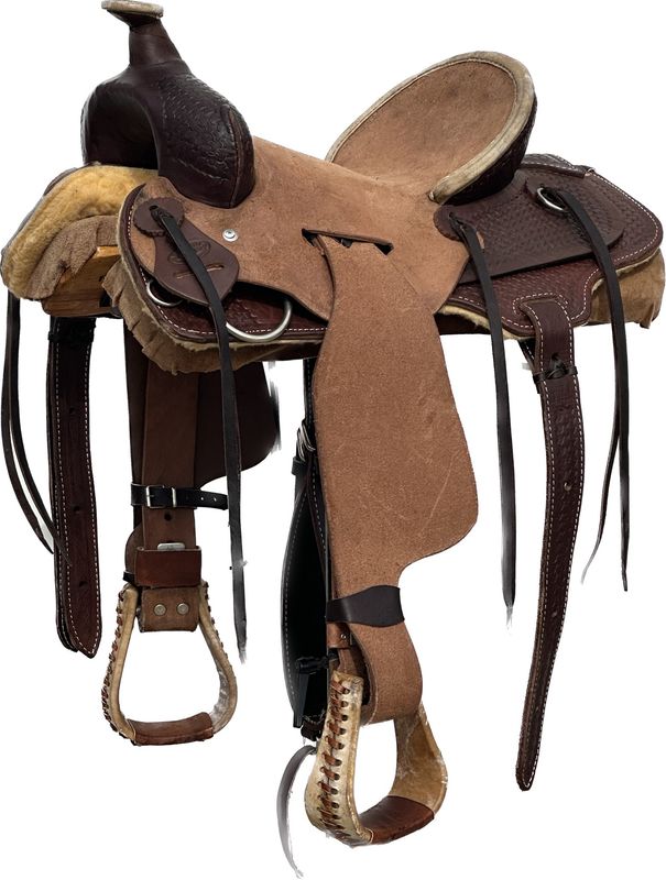 Heart O Texas Kid’s Saddle with a 14- inch Light Rough Out Seat in Dark Oil Finish 050125