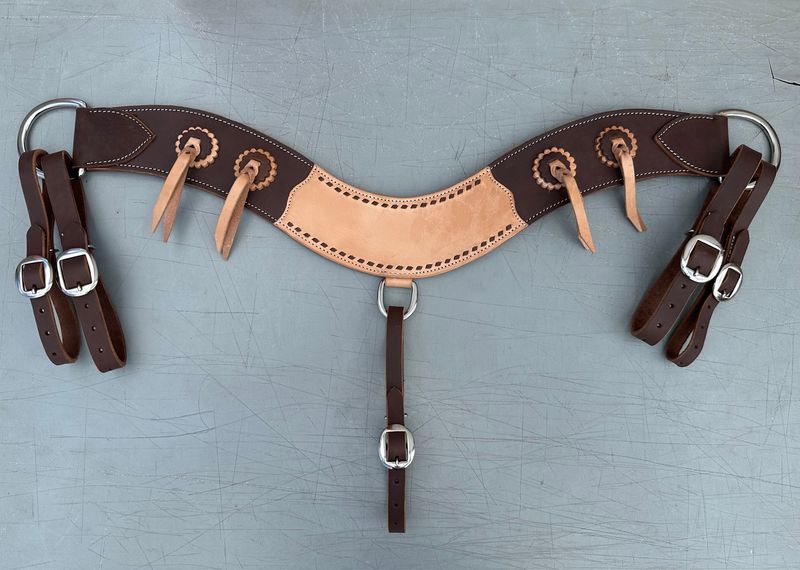 Tripping Collar in Two Tone with Leather Rosettes and Buck Stitched Center