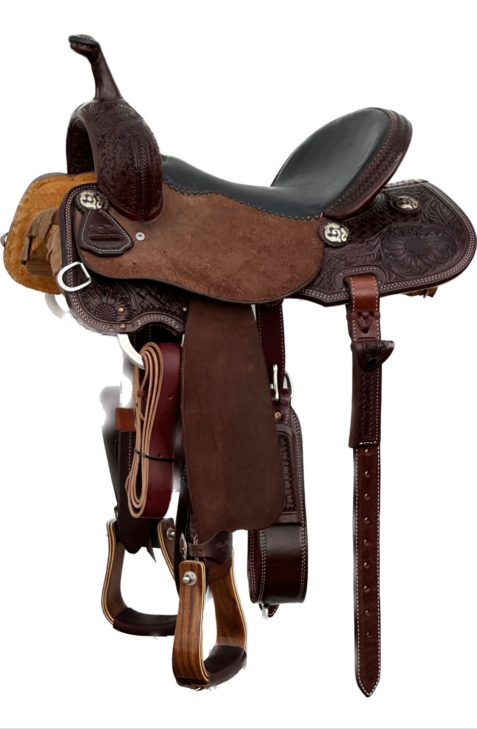 Robert Teskey Elite Barrel Racing Horse Saddle with a 15- inch Black Smooth Padded Seat In Dark Finish TwoSunflowers 051925