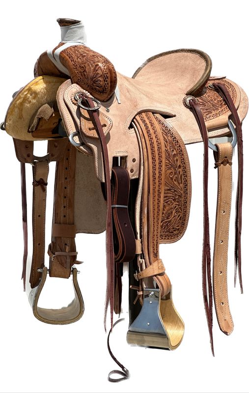 Heart O Texas Will James Roping Horse Saddle with a 14 1/2- inch Rough Out Seat in Light Oil Finish 052225