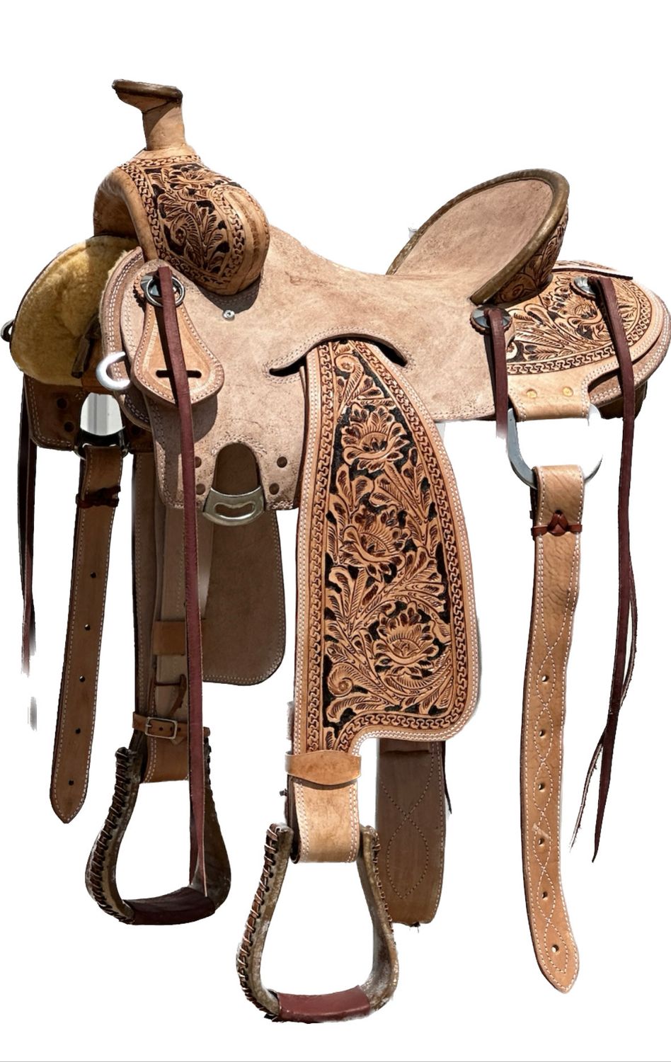 Heart O Texas Tucson Roping Horse Saddle with a 16- inch Rough Out Seat in Light Oil Finish