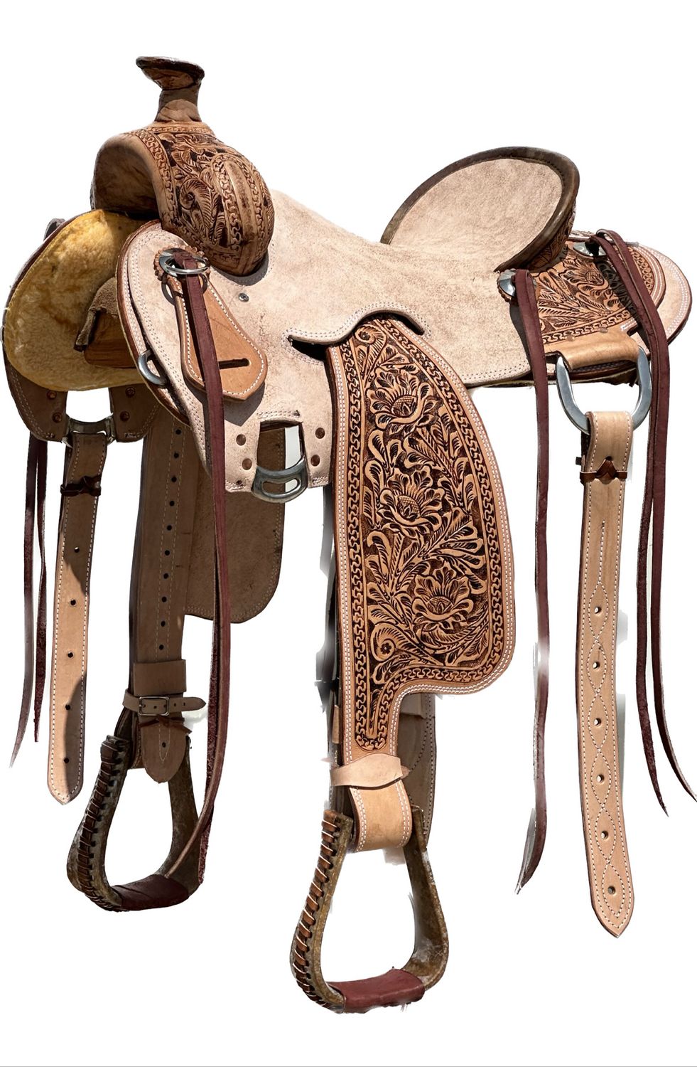 Heart O Texas Will James Roping Horse Saddle with a 16- inch Rough Out Seat in Light Oil Finish 052225